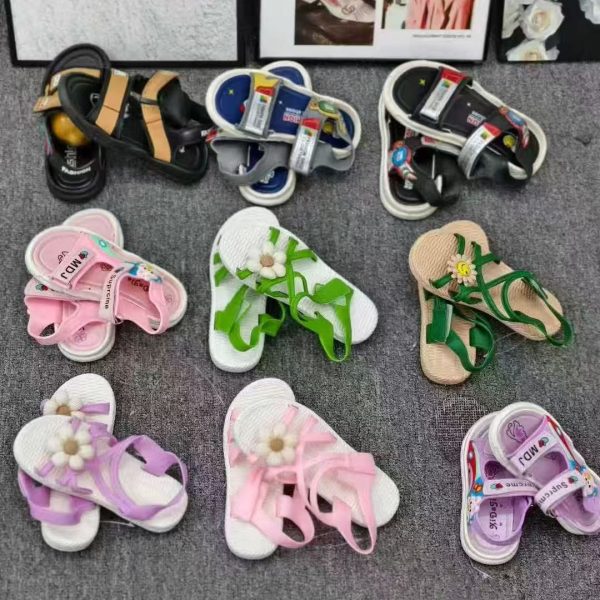 Kids PVC beach sandals, 3 styles multi-color, individually packed