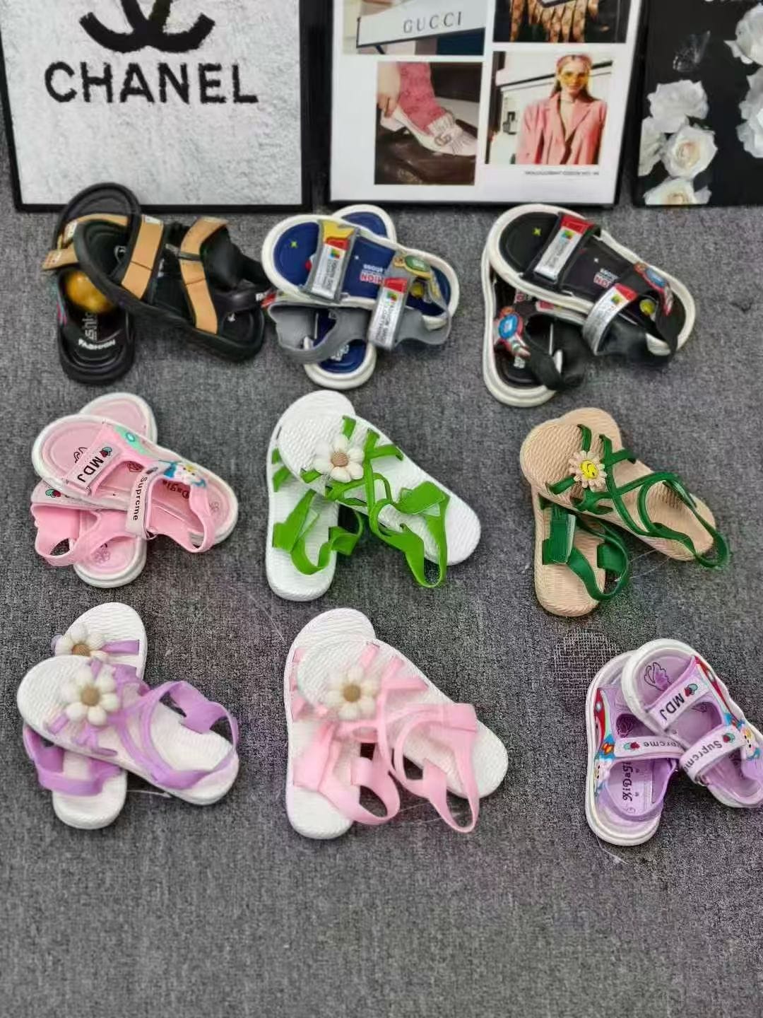 Kids PVC Beach Sandals 1 Kids PVC beach sandals, 3 styles multi-color, individually packed