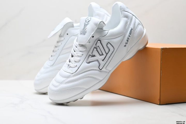 Louis Vuitton Footprint Soccer Sneaker tongue logo close up